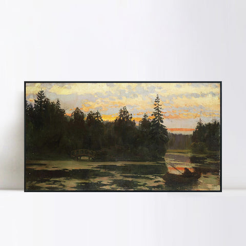 INVIN ART Framed Canvas Giclee Print Fishing#36 by Isaac Levitan Wall Art Living Room Home Office Decorations