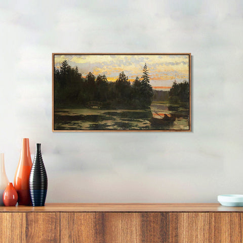 INVIN ART Framed Canvas Giclee Print Fishing#36 by Isaac Levitan Wall Art Living Room Home Office Decorations