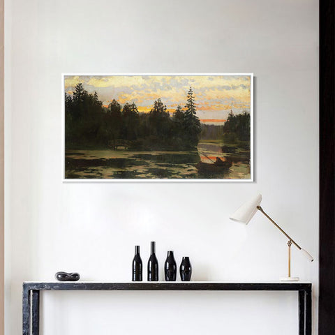 INVIN ART Framed Canvas Giclee Print Fishing#36 by Isaac Levitan Wall Art Living Room Home Office Decorations