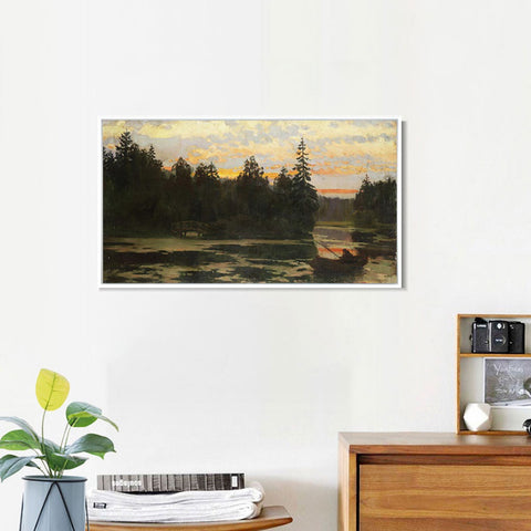INVIN ART Framed Canvas Giclee Print Fishing#36 by Isaac Levitan Wall Art Living Room Home Office Decorations