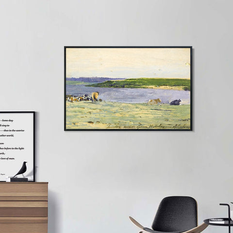 INVIN ART Framed Canvas Giclee Print river#39 by Isaac Levitan Wall Art Living Room Home Office Decorations