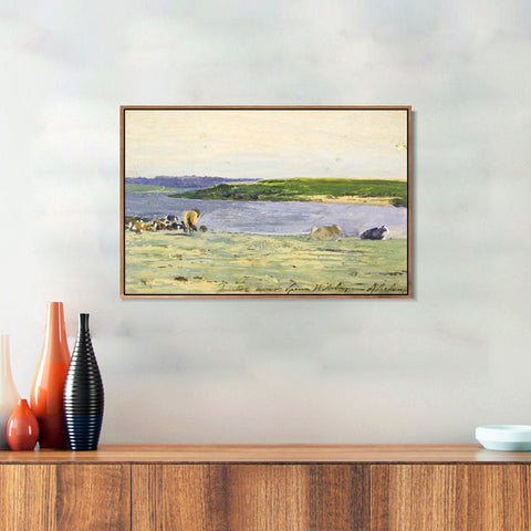INVIN ART Framed Canvas Giclee Print river#39 by Isaac Levitan Wall Art Living Room Home Office Decorations