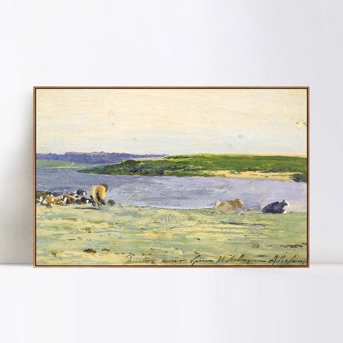 INVIN ART Framed Canvas Giclee Print river#39 by Isaac Levitan Wall Art Living Room Home Office Decorations