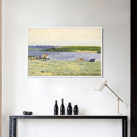 INVIN ART Framed Canvas Giclee Print river#39 by Isaac Levitan Wall Art Living Room Home Office Decorations