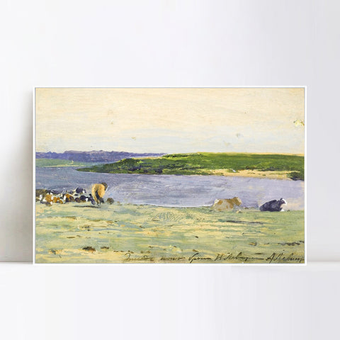 INVIN ART Framed Canvas Giclee Print river#39 by Isaac Levitan Wall Art Living Room Home Office Decorations