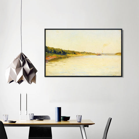 INVIN ART Framed Canvas Giclee Print Volga. A Calm Day,1895 by Isaac Levitan Wall Art Living Room Home Office Decorations