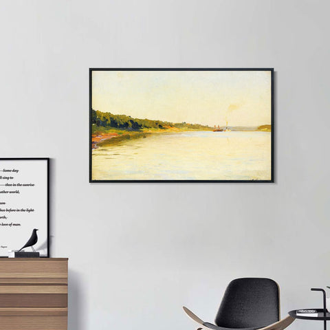INVIN ART Framed Canvas Giclee Print Volga. A Calm Day,1895 by Isaac Levitan Wall Art Living Room Home Office Decorations