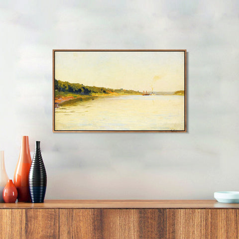 INVIN ART Framed Canvas Giclee Print Volga. A Calm Day,1895 by Isaac Levitan Wall Art Living Room Home Office Decorations