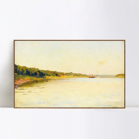 INVIN ART Framed Canvas Giclee Print Volga. A Calm Day,1895 by Isaac Levitan Wall Art Living Room Home Office Decorations