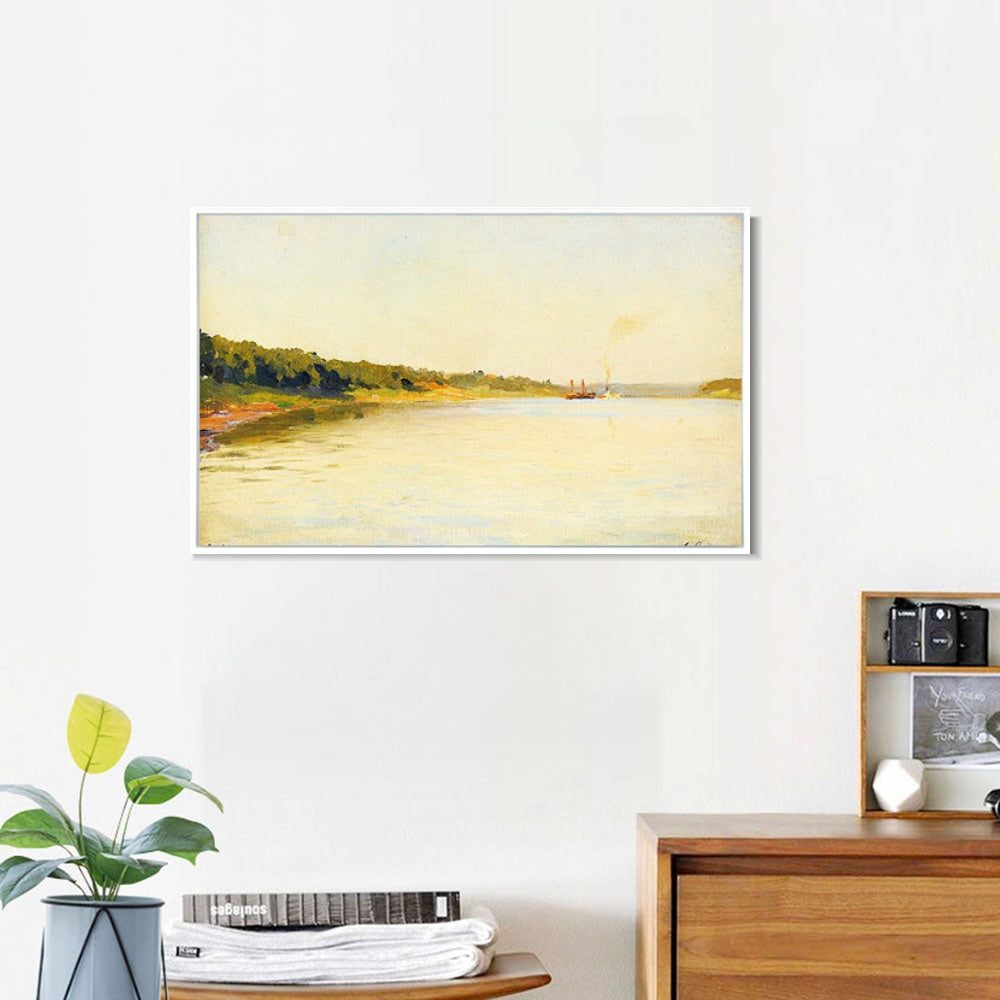 INVIN ART Framed Canvas Giclee Print Volga. A Calm Day,1895 by Isaac Levitan Wall Art