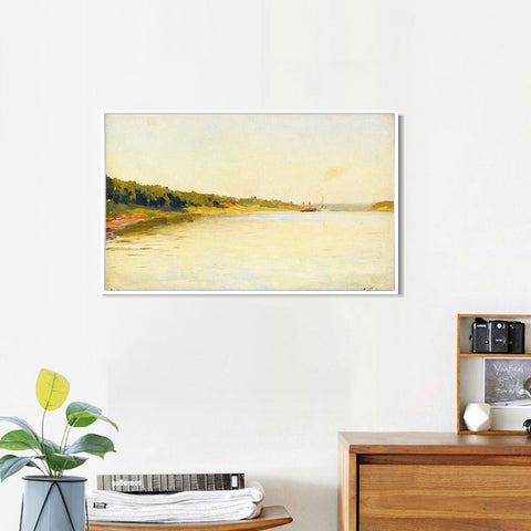 INVIN ART Framed Canvas Giclee Print Volga. A Calm Day,1895 by Isaac Levitan Wall Art Living Room Home Office Decorations