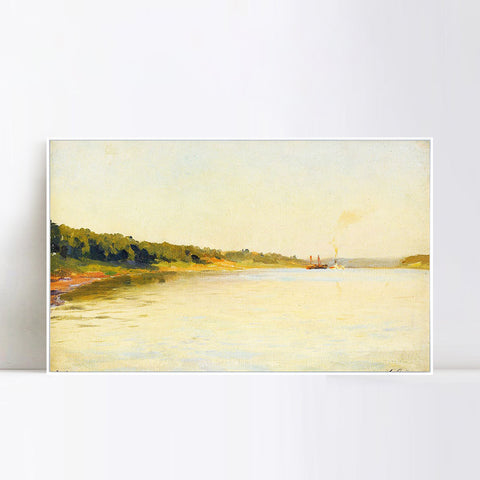 INVIN ART Framed Canvas Giclee Print Volga. A Calm Day,1895 by Isaac Levitan Wall Art Living Room Home Office Decorations