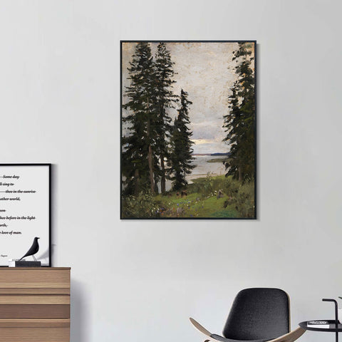 INVIN ART Framed Canvas Giclee Print Trees#45 by Isaac Levitan Wall Art Living Room Home Office Decorations