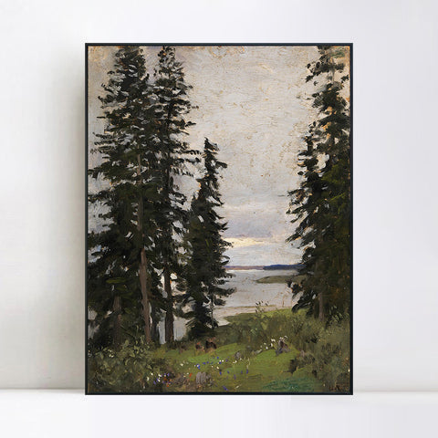 INVIN ART Framed Canvas Giclee Print Trees#45 by Isaac Levitan Wall Art Living Room Home Office Decorations