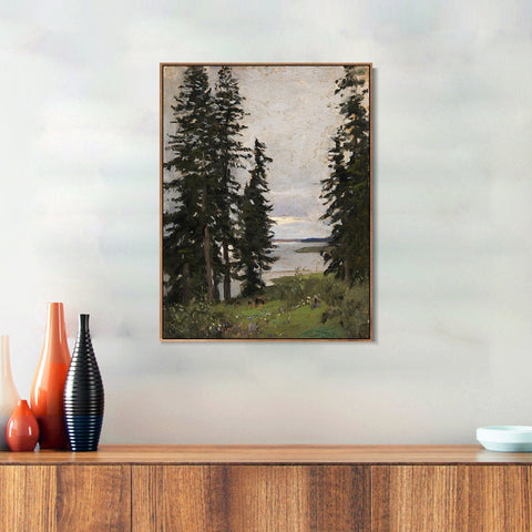 INVIN ART Framed Canvas Giclee Print Trees#45 by Isaac Levitan Wall Art Living Room Home Office Decorations