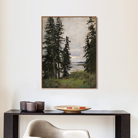 INVIN ART Framed Canvas Giclee Print Trees#45 by Isaac Levitan Wall Art Living Room Home Office Decorations