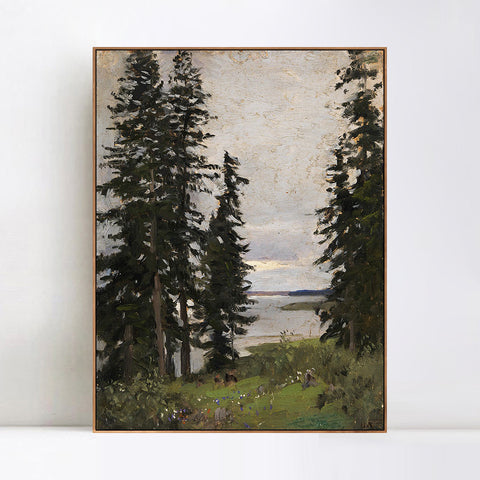 INVIN ART Framed Canvas Giclee Print Trees#45 by Isaac Levitan Wall Art Living Room Home Office Decorations