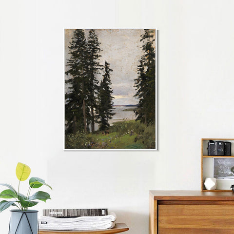 INVIN ART Framed Canvas Giclee Print Trees#45 by Isaac Levitan Wall Art Living Room Home Office Decorations