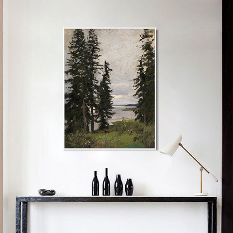 INVIN ART Framed Canvas Giclee Print Trees#45 by Isaac Levitan Wall Art Living Room Home Office Decorations