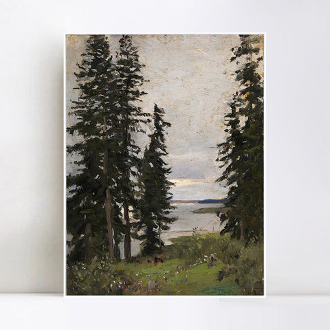 INVIN ART Framed Canvas Giclee Print Trees#45 by Isaac Levitan Wall Art Living Room Home Office Decorations