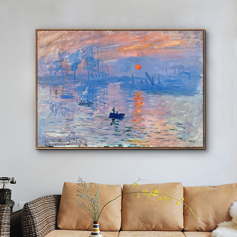 INVIN ART 100% Hand Painted Framed Canvas Impression soleil levant (1872) by Claude Monet,Famous Oil Paintings Reproduction Modern Artwork Wall Art