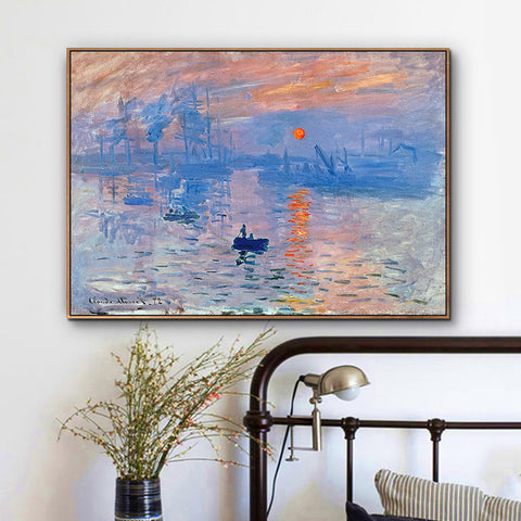 INVIN ART 100% Hand Painted Framed Canvas Impression soleil levant (1872) by Claude Monet,Famous Oil Paintings Reproduction Modern Artwork Wall Art