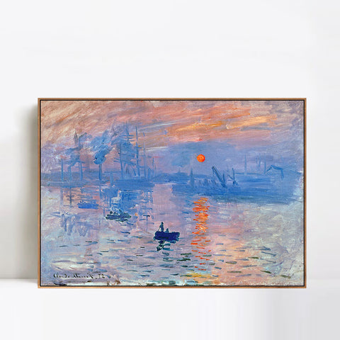 INVIN ART 100% Hand Painted Framed Canvas Impression soleil levant (1872) by Claude Monet,Famous Oil Paintings Reproduction Modern Artwork Wall Art