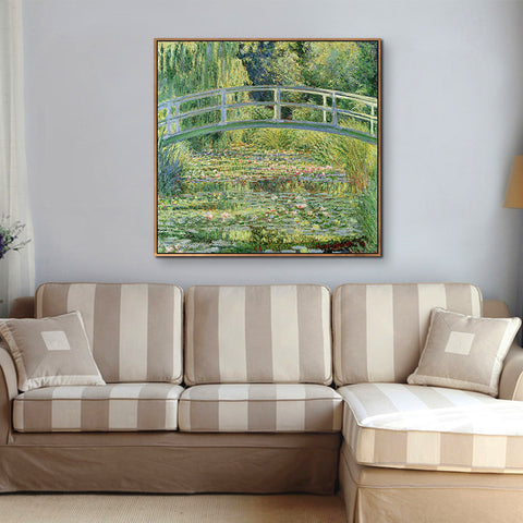 INVIN ART 100% Hand Painted Framed Canvas Water-Lily Pond, 1899 by Claude Monet,Famous Oil Paintings Reproduction Modern Artwork Wall Art