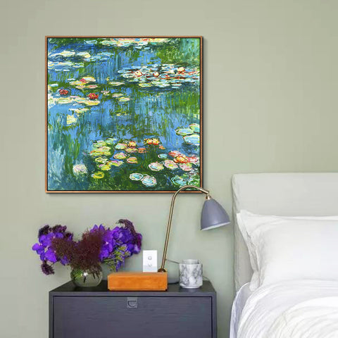 INVIN ART 100% Hand Painted Framed Canvas Water Lily Pond 1914 by Claude Monet,Famous Oil Paintings Reproduction Modern Artwork Wall Art