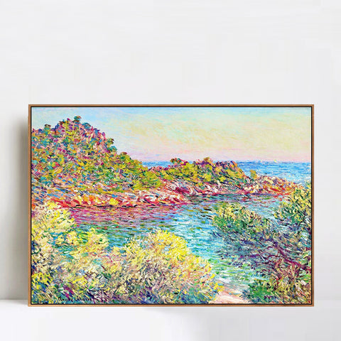 INVIN ART 100% Hand Painted Framed Canvas Landscape near Montecarlo (1883) by Claude Monet,Famous Oil Paintings Reproduction Modern Artwork Wall Art