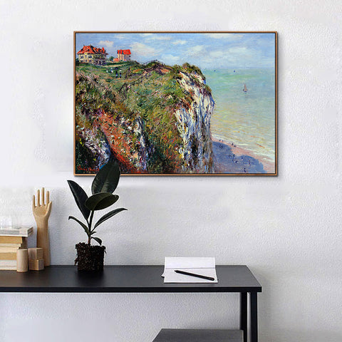 INVIN ART 100% Hand Painted Framed Canvas Cliff at Dieppe (1882) by Claude Monet,Famous Oil Paintings Reproduction Modern Artwork Wall Art