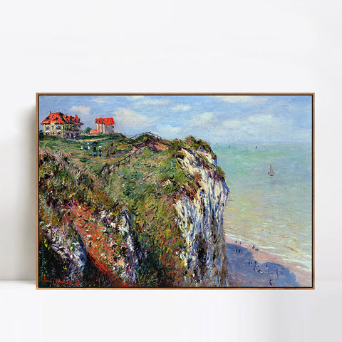 INVIN ART 100% Hand Painted Framed Canvas Cliff at Dieppe (1882) by Claude Monet,Famous Oil Paintings Reproduction Modern Artwork Wall Art