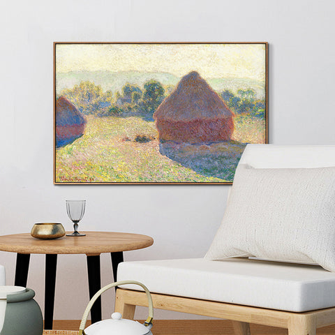 INVIN ART 100% Hand Painted Framed Canvas Haystacks in the Sunlight, Midday, 1890 by Claude Monet,Famous Oil Paintings Reproduction Modern Artwork Wall Art