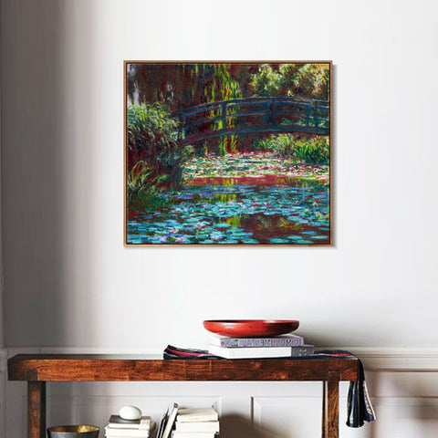 INVIN ART 100% Hand Painted Framed Canvas Water-Lilies and Weeping Willow Branches (1916-1919) by Claude Monet,Famous Oil Paintings Reproduction Modern Artwork Wall Art