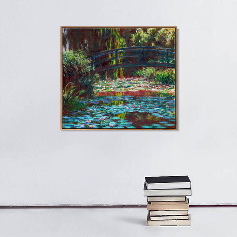INVIN ART 100% Hand Painted Framed Canvas Water-Lilies and Weeping Willow Branches (1916-1919) by Claude Monet,Famous Oil Paintings Reproduction Modern Artwork Wall Art