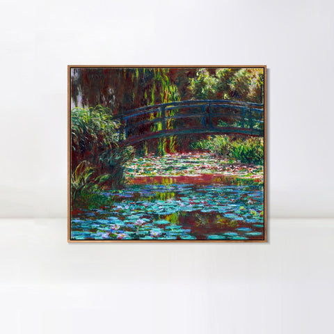 INVIN ART 100% Hand Painted Framed Canvas Water-Lilies and Weeping Willow Branches (1916-1919) by Claude Monet,Famous Oil Paintings Reproduction Modern Artwork Wall Art