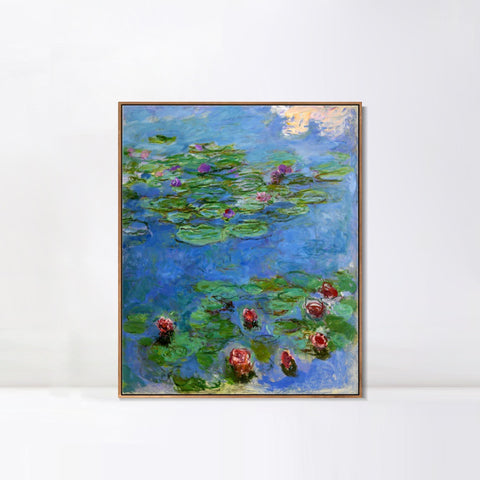 INVIN ART 100% Hand Painted Framed Canvas Water lilies by Claude Monet,Famous Oil Paintings Reproduction Modern Artwork Wall Art