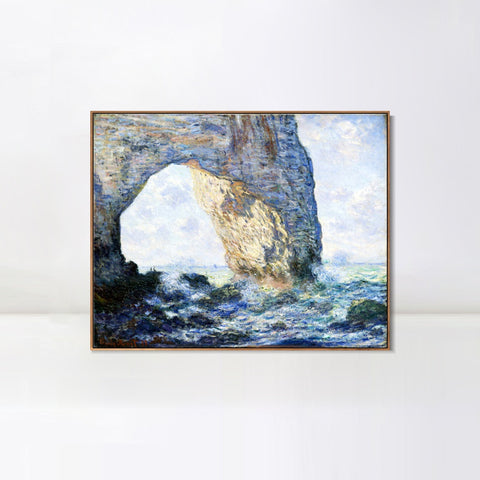 INVIN ART 100% Hand Painted Framed Canvas The Manneporte (1883)[1] by Claude Monet,Famous Oil Paintings Reproduction Modern Artwork Wall Art
