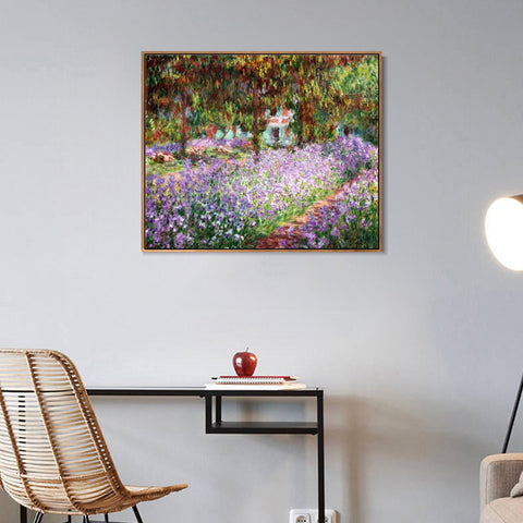 INVIN ART 100% Hand Painted Framed Canvas Irises in Monet's garden, 1899-1900 by Claude Monet,Famous Oil Paintings Reproduction Modern Artwork Wall Art