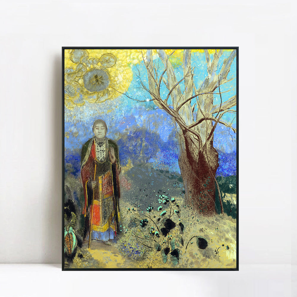 INVIN ART Framed Canvas Giclee Print Art Buddha 1889 by Odilon Redon Wall Art Living Room Home Office Decorations