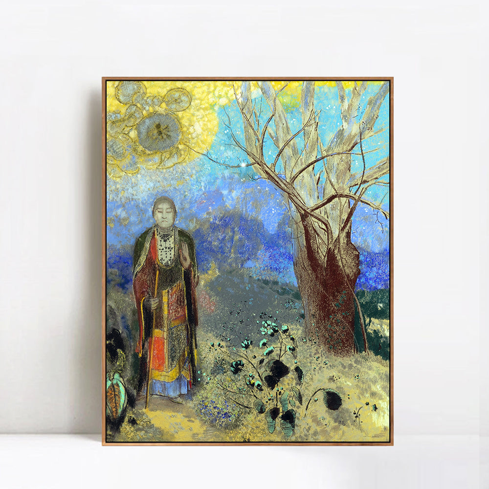 INVIN ART Framed Canvas Giclee Print Art Buddha 1889 by Odilon Redon Wall Art Living Room Home Office Decorations