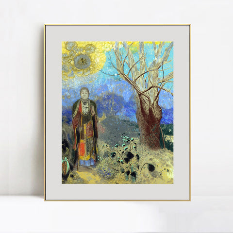 INVIN ART Mental Framed Canvas Giclee Print Art Buddha 1889 by Odilon Redon Wall Art Living Room Home Office Decorations