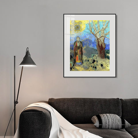 INVIN ART Mental Framed Canvas Giclee Print Art Buddha 1889 by Odilon Redon Wall Art Living Room Home Office Decorations