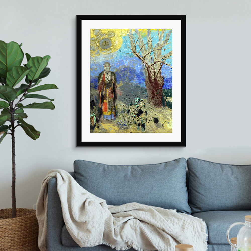 INVIN ART Framed Canvas Giclee Print Art Buddha 1889 by Odilon Redon Wall Art Living Room Home Office Decorations