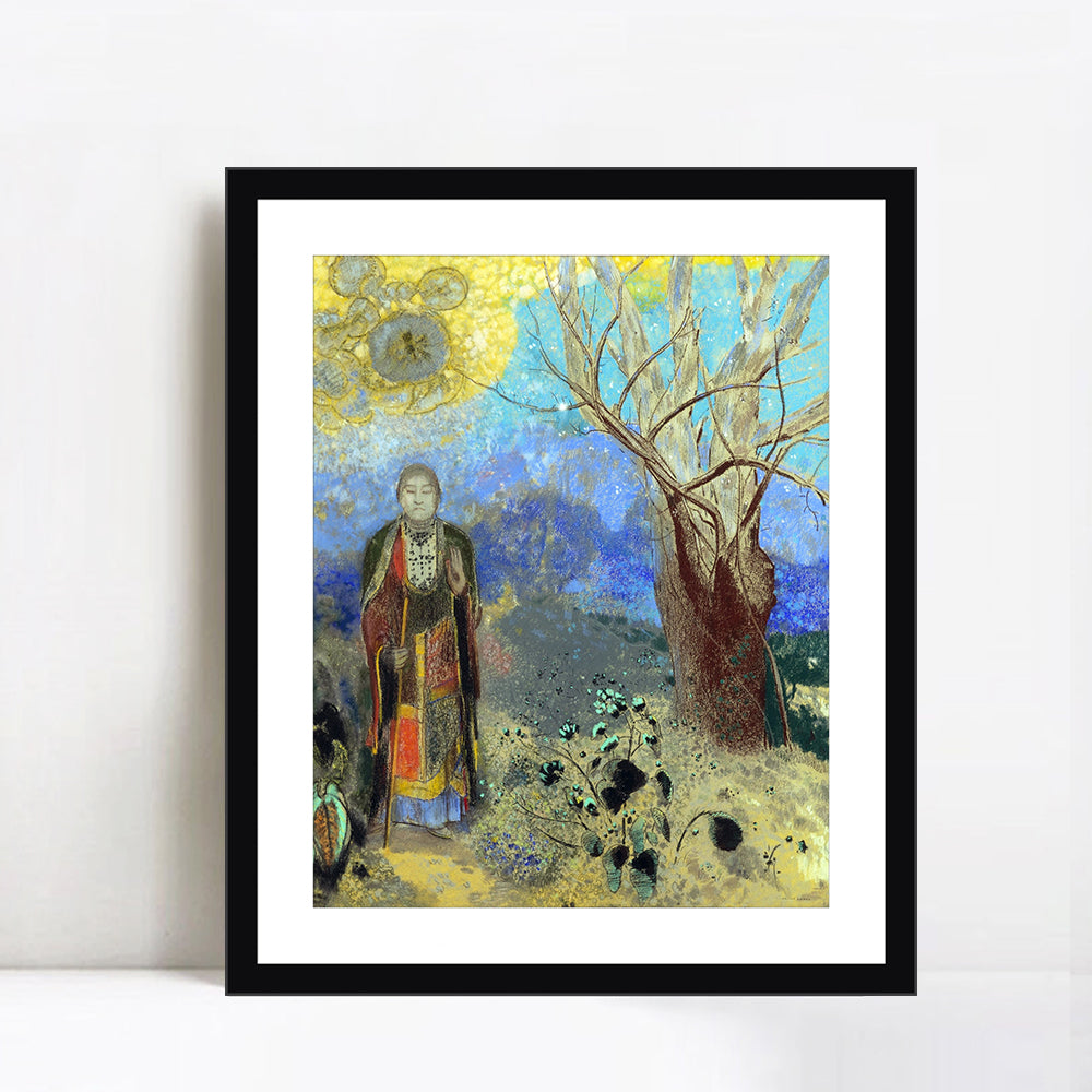 INVIN ART Framed Canvas Giclee Print Art Buddha 1889 by Odilon Redon Wall Art Living Room Home Office Decorations