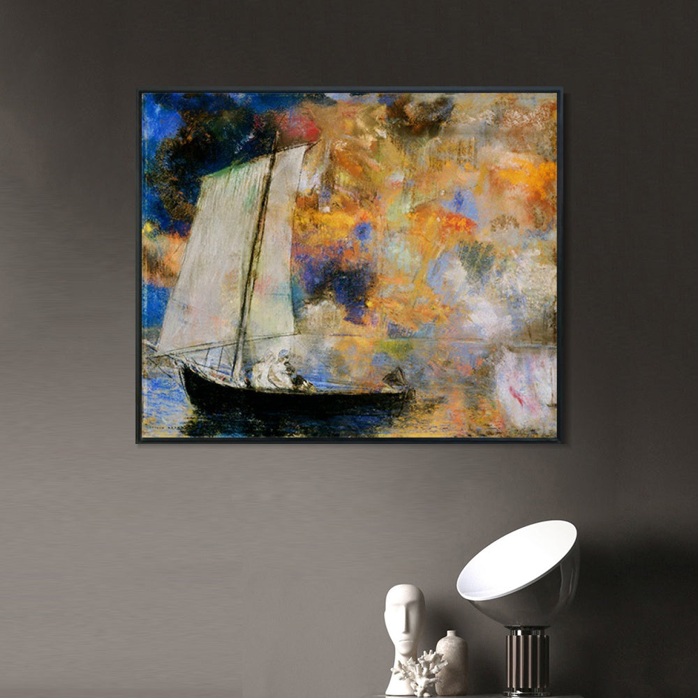 INVIN ART Framed Canvas Giclee Print flower clouds by Odilon Redon Wall Art Living Room Home Office Decorations