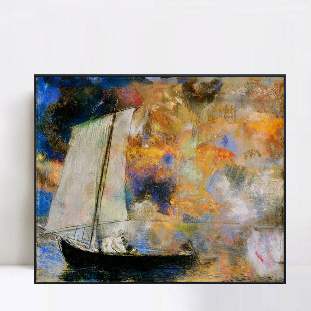 INVIN ART Framed Canvas Giclee Print flower clouds by Odilon Redon Wall Art Living Room Home Office Decorations