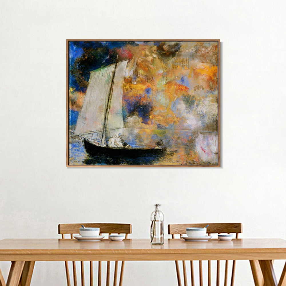 INVIN ART Framed Canvas Giclee Print flower clouds by Odilon Redon Wall Art Living Room Home Office Decorations