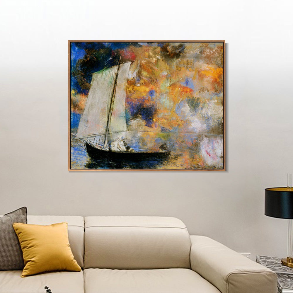 INVIN ART Framed Canvas Giclee Print flower clouds by Odilon Redon Wall Art Living Room Home Office Decorations