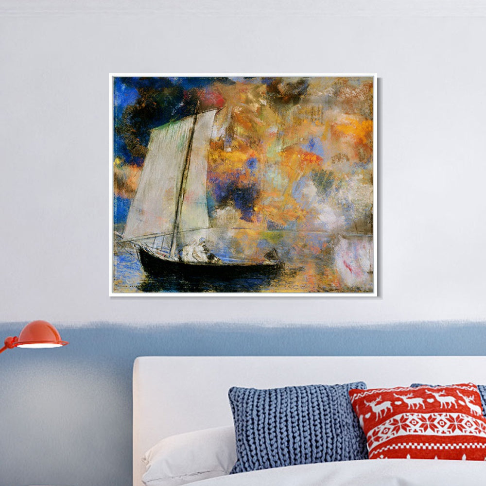 INVIN ART Framed Canvas Giclee Print flower clouds by Odilon Redon Wall Art Living Room Home Office Decorations